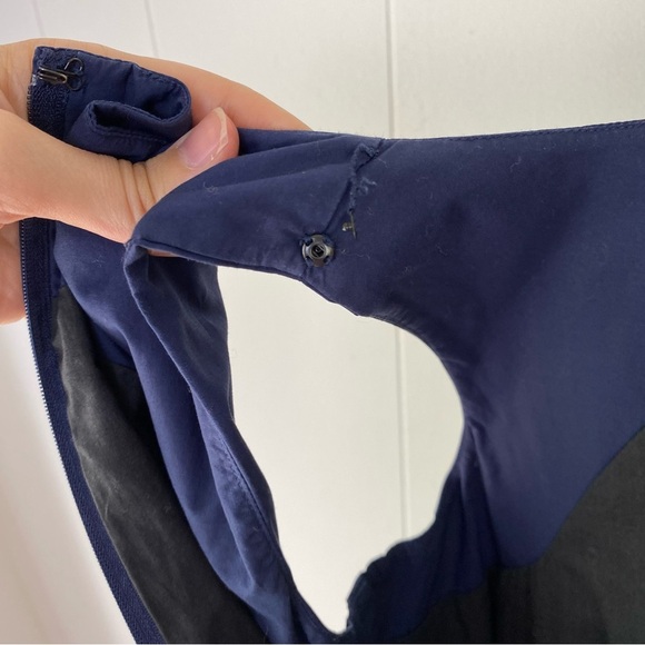 LL Bean Sz 6 Navy Blue Cotton Poplin Midi Sleeveless Pleated Dress Pockets - Picture 11 of 16